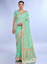 Linen Silk Sky Blue Casual Wear Jacquard Work Saree